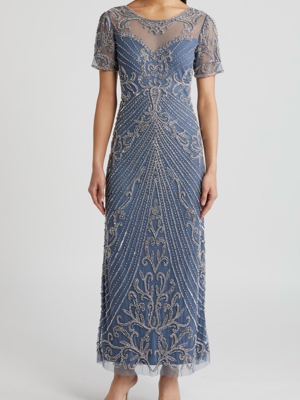 Pisarro Nights Illusion Beaded Mesh Gown